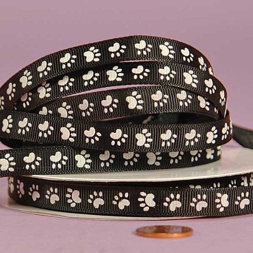 White Paw Print Grosgrain Ribbon, 3/8"" X 25Yd